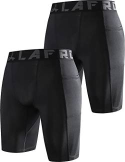 LAFROI Men's 2-Pack Quick Dry Cool Compression Fit Tights Shorts Waistband -YSK09 Pocket Black Size LG von LAFROI