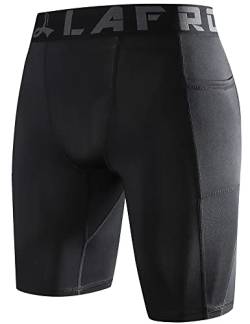 LAFROI Men's Quick Dry Cool Compression Fit Tights Shorts Waistband -YSK09 Pocket Black Size LG von LAFROI