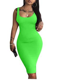 LAGSHIAN Damen Sexy Bodycon Tank Kleid Ärmellos Basic Midi Club Kleider, Lakegreen, Klein von LAGSHIAN