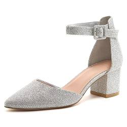 LAICIGO D'Orsay Schuhe für Damen mit spitzem Zehenbereich, Knöchelriemen, Schnalle, klobiger Blockabsatz, 2-silber, 36 EU von LAICIGO