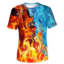 LAIDIPAS Unisex T-Shirt für Damen und Herren 3D Grafik Tee Erwachsene Neuheit Shirt Größe S-XXL, Feuer und Eis, X-Groß von LAIDIPAS