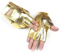 LAIFEKE Unisex PU Leder Handschuhe Tanz Hip-Hop Punk Fingerlose Handschuhe Halbe Finger Handschuhe (Gold) von LAIFEKE