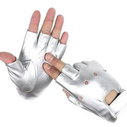 LAIFEKE Unisex PU Leder Handschuhe Tanz Hip-Hop Punk Fingerlose Handschuhe Halbe Finger Handschuhe (Silber) von LAIFEKE
