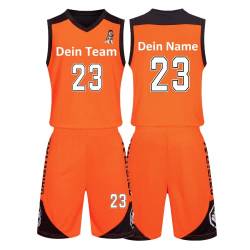 Benutzerdefiniert Basketball Trikot Kinder Herren Set mit Namen Nummer Team Logo 2-Piece Basketball Jersey Shirt & Short Orange von LAIFU