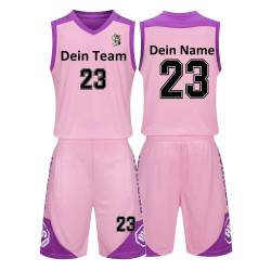 Benutzerdefiniert Basketball Trikot Kinder Herren Set mit Namen Nummer Team Logo 2-Piece Basketball Jersey Shirt & Short Rosa von LAIFU