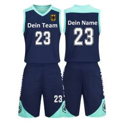 Benutzerdefiniert Basketball Trikot Kinder Herren Set mit Namen Nummer Team Logo 2-Piece Basketball Jersey Shirt & Short Saphirblau von LAIFU