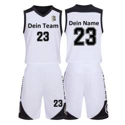 Benutzerdefiniert Basketball Trikot Kinder Herren Set mit Namen Nummer Team Logo 2-Piece Basketball Jersey Shirt & Short Weiß von LAIFU