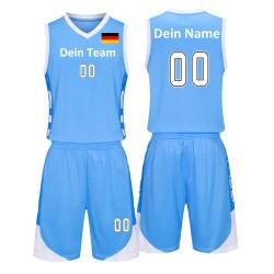 Benutzerdefiniert Basketball Trikots Kinder Herren mit Namen Nummber Logo Basketball Jersey Shirt und Shorts (Himmelblau) von LAIFU