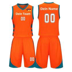 Benutzerdefiniert Basketball Trikots Kinder Herren mit Namen Nummber Logo Basketball Jersey Shirt und Shorts (Orange) von LAIFU