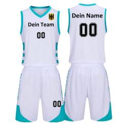 Benutzerdefiniert Basketball Trikots Kinder Herren mit Namen Nummber Logo Basketball Jersey Shirt und Shorts (Weiß) von LAIFU