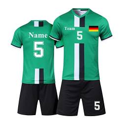 Benutzerdefiniert Trikot mit Hose & GRATIS Name + Nummer Team Logo - Geschenk für Kinder Erw.Jungen Fußball Personalisiert (Kurz Grün) von LAIFU
