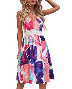 LAISHEN Damen Sommerkleider Casual Strandkleid Ärmellos V Ausschnitt Blumen Boho Kleider von LAISHEN