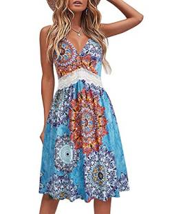 LAISHEN Damen Sommerkleider Casual Strandkleid Ärmellos V Ausschnitt Blumen Boho Kleider von LAISHEN