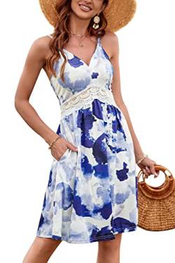 LAISHEN Damen Sommerkleider Casual Strandkleid Ärmellos V Ausschnitt Blumen Boho Kleider von LAISHEN