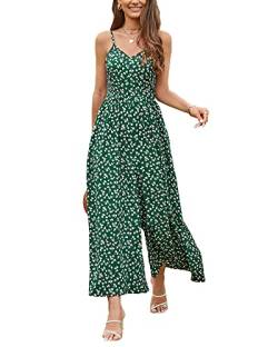 LAISHEN Jumpsuit Damen Sommer Overall Elegant Festlich Hochzeit Lang Hosenanzug Weites Bein Hose Playsuit mit Taschen (Floral 02, S) von LAISHEN