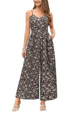 LAISHEN Jumpsuit Damen Sommer Overall Elegant Festlich Hochzeit Lang Hosenanzug Weites Bein Hose Playsuit mit Taschen (Floral 04, XL) von LAISHEN