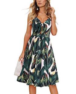 LAISHEN Sommerkleid Damen V-Ausschnitt Strandkleid Knielang Kleider Sommer Freizeitkleid mit Taschen(Floral02,L) von LAISHEN