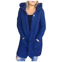 LAKOYA Damen Lange Strickjacke mit Kapuze Oversized Longstrickjacke Grobstrick Herbst Winter Elegante Langarm Casual Long Offener Vorderseite Sweater Cardigan mit Tasche Strickmantel für Damen von LAKOYA