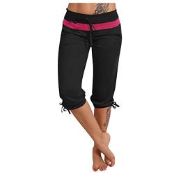 LAKOYA Damen Sommer 3/4 Caprihose,Sport Stretch Yoga Gym Fitness Seamless Training Jogger Frauen Capri Hosen Running Shorts Dreiviertel Pant Lauf Trousers Radlerhose aus Baumwolle, U01-schwarz, M von LAKOYA