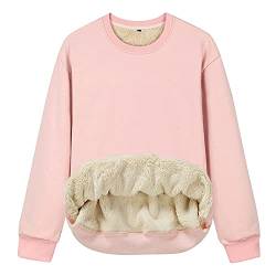 LAKOYA Damen Warm Gefüttert Pullover Teddy Fleece Sweatshirt Winter Einfarbig Tops Rundhals Kapuzenpullover Langarmshirt Hoodie Dicker Große Größen Lose Frauen Lässiges Oberteil Pulli von LAKOYA