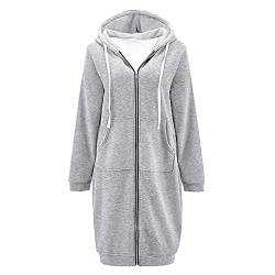 Zip Up Hoodies Damen Long Sweatjacke Lange Jacke Kapuze Sweatshirt mit Taschen Oversized Winterjacke Locker Sport Outdoor Übergangsjacke Frauen Einfarbig Herbst Reißverschluss Mantel von LAKOYA