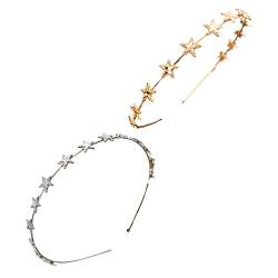 LALAFINA 2 Stück Metall-Stern-Stirnband Fünfzackige Sternförmige Haarreifen-Brauthaarbänder für Frauenmädchen von LALAFINA