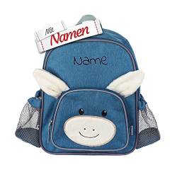 LALALO Kindergartenrucksack mit Namen personalisiert, Sterntaler Kinderrucksack, Kinder Rucksack für Kindergarten Kita, Kleinkind Tasche, Kindergartentasche (Esel Emmi) von LALALO