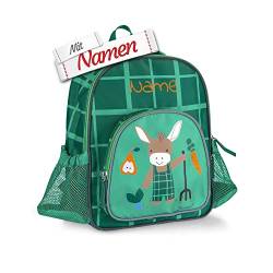 LALALO Kindergartenrucksack mit Namen personalisiert, Sterntaler Kinderrucksack, Kinder Rucksack für Kindergarten Kita, Kleinkind Tasche, Kindergartentasche (Esel Emmilius) von LALALO