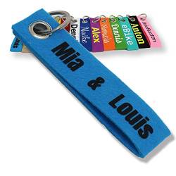 LALALO Schlüsselanhänger aus Filz mit Namen, Personalisiertes Schlüsselband Geschenkidee mit Aufschrift oder Wunschtext, Glücksbringer Filzanhänger mit Name, Geburtstag (Hellblau) von LALALO