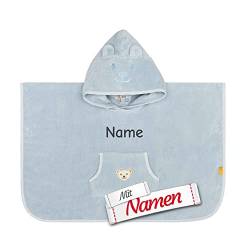 LALALO Steiff Poncho mit Namen personalisiert/bestickt, Baby Kinder Badetuch, Kapuzenbadetuch, Handtuch mit Kapuze von LALALO