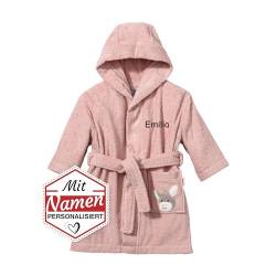 LALALO Sterntaler Bademantel bestickt mit Namen für Baby & Kinder, 100% Baumwolle, Kinderbademantel personalisiert mit Name (86/92, Emmi Girl Rosa) von LALALO