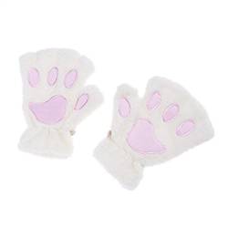 LALANG Winter Nette Katze Claw Bären Pfote Plüsch Fingerlose Handschuhe Fausthandschuh für Mädchen (Milch weiß) von LALANG