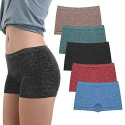 LALESTE Damen Boyshort Unterwäsche Full Coverage Seamless Panties Soft Stretch Boxer Briefs 5 Packs - - Medium von LALESTE