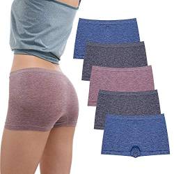 LALESTE Damen Boyshort Unterwäsche volle Abdeckung Nahtlose Höschen weiche Stretch Boxershorts 5 Packungen, Schwarz, Schwarz, Blau, Blau, Helles Kaffee., XL von LALESTE