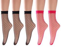 LALESTE Fischnetzsocken für Damen, elastisch, ausgehöhlt, Netzstoff, Netzsocken für Kleid und Party, mehrfarbig, 5 Paar, 5er-Pack (Schwarz, Schwarz, Rot, Rot), Einheitsgröße von LALESTE