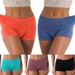 LALESTE Nahtlose Damenunterwäsche, Boyshort, Spandex, Workout, Boxershorts, 5er-Pack, Grün, Blau, Schwarz, Hellkaffee, Orange, L von LALESTE