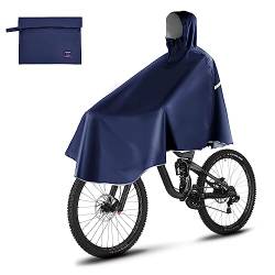 LAMA Fahrrad Regenponcho, Regencape Fahrrad Damen Herren, Wasserdichter Fahrrad Poncho mit Kapuze, Leichte Fahrrad Regenbekleidung Regenjacke für Wandern Radfahren Elektroauto Motorrad, Dunkelblau von LAMA