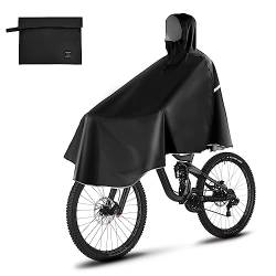 LAMA Fahrrad Regenponcho, Regencape Fahrrad Damen Herren, Wasserdichter Fahrrad Poncho mit Kapuze, Leichte Fahrrad Regenbekleidung Regenjacke für Wandern Radfahren Elektroauto Motorrad, Schwarz von LAMA