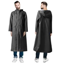 LAMA Langer Regenmantel Wasserdichte Regenjacke Unisex Regenponcho mit Pattentasche Kapuze Tunnelzug Erwachsene Stilvolle Regenbekleidung Leichte Regencape Raincoat Regenschutzbekleidung, Schwarz XXL von LAMA