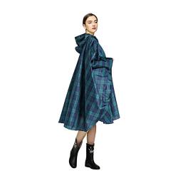 LAMA Mode Regenponcho Unisex Regenmantel Atmungsaktiv Regencape Leicht Regenjacke Regenschutzbekleidung Raincoat als Picknickdecke Sonnensegel für Herren Damen Wandern Camping Reisen, Grün kariert von LAMA