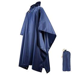 LAMA Multifunktionaler Regenponcho Regencape Regenmantel Regenjacke Regenschutzbekleidung Raincoat als Picknickdecke Sonnensegel für Herren Damen Fahrrad Motorrad Wandern Camping Reisen Blau von LAMA