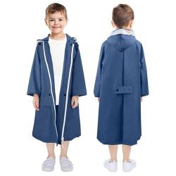 LAMA Regenmantel Kinder, Regenponcho Mädchen Leichter Kinder Regenjacke, Wiederverwendbar Regenbekleidung Regencape mit Kapuze & Rucksackabdeckung, Raincoat für Fahrrad Wandern Camping, Navy Blau L von LAMA