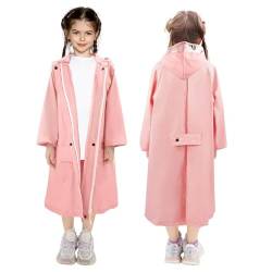 LAMA Regenmantel Kinder, Regenponcho Mädchen Leichter Kinder Regenjacke, Wiederverwendbar Regenbekleidung Regencape mit Kapuze & Rucksackabdeckung, Raincoat für Fahrrad Wandern Camping Reisen, Rosa XL von LAMA