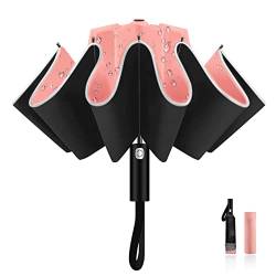 LAMA Regenschirm 105cm Taschenschirm Sturmfest Automatik Golfschirm mit Reflexstreifen 10 verstärkte Glasfaser Rippen 210T Winddicht Nylon Schirm Anti-UV Reiseschirm Klappschirm Pink von LAMA