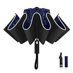 LAMA Regenschirm mit Reflexstreifen 105cm Taschenschirm Sturmfest Auf-Zu Automatik Golfschirm 10 verstärkte Glasfaser Rippen 210T Winddicht Nylon Schirm Anti-UV Reiseschirm Klappschirm Blau von LAMA