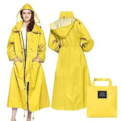 LAMA Stilvolle Lange Regenjacke Regenmantel Unisex Regenponcho mit wasserdichte Pattentasche Kapuze Tunnelzug Erwachsene Regenbekleidung Regencape Raincoat Regenschutzbekleidung Damen, Gelb L von LAMA