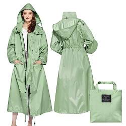 LAMA Stilvoller Langer Regenponcho Unisex Regenmantel mit wasserdichte Pattentasche Kapuze Tunnelzug Erwachsene Regenbekleidung Regencape Regenjacke Raincoat Regenschutzbekleidung Damen, Grün XXL von LAMA