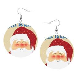 LAMAME Bedruckter runder Ohrring mit Aufschrift "Merry Christmas", Lederohrring, Feiertagsparty-Dekoration, Einheitsgröße, Kunstleder von LAMAME