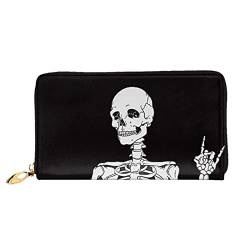 LAMAME Lila Schmetterlinge bedruckte Ledergeldbörse mit Reißverschlusstasche Lange Clutch Tragbare Reisebrieftasche, Cooler Totenkopf, Einheitsgröße von LAMAME