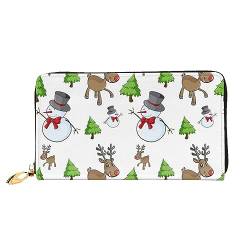 LAMAME Magic Blue Fox Bedruckte Ledergeldbörse mit Reißverschlusstasche Lange Clutch Tragbare Reisebrieftasche, Frohe Weihnachten Happy, Einheitsgröße von LAMAME